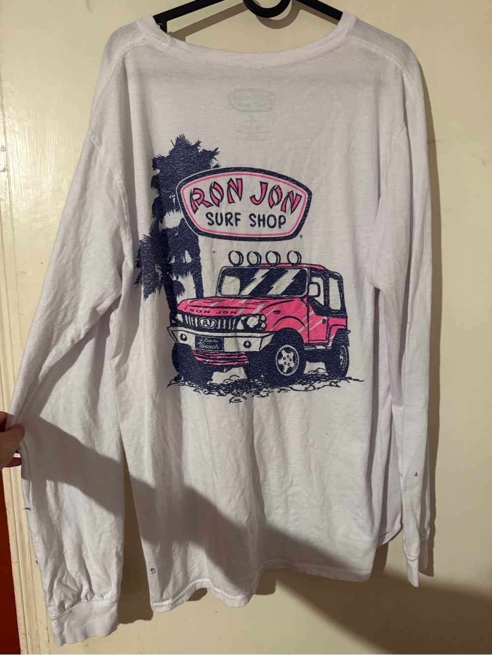Ron Jon Surf Shop Women's White Long-Sleeve Tee with Pink Truck Graphic